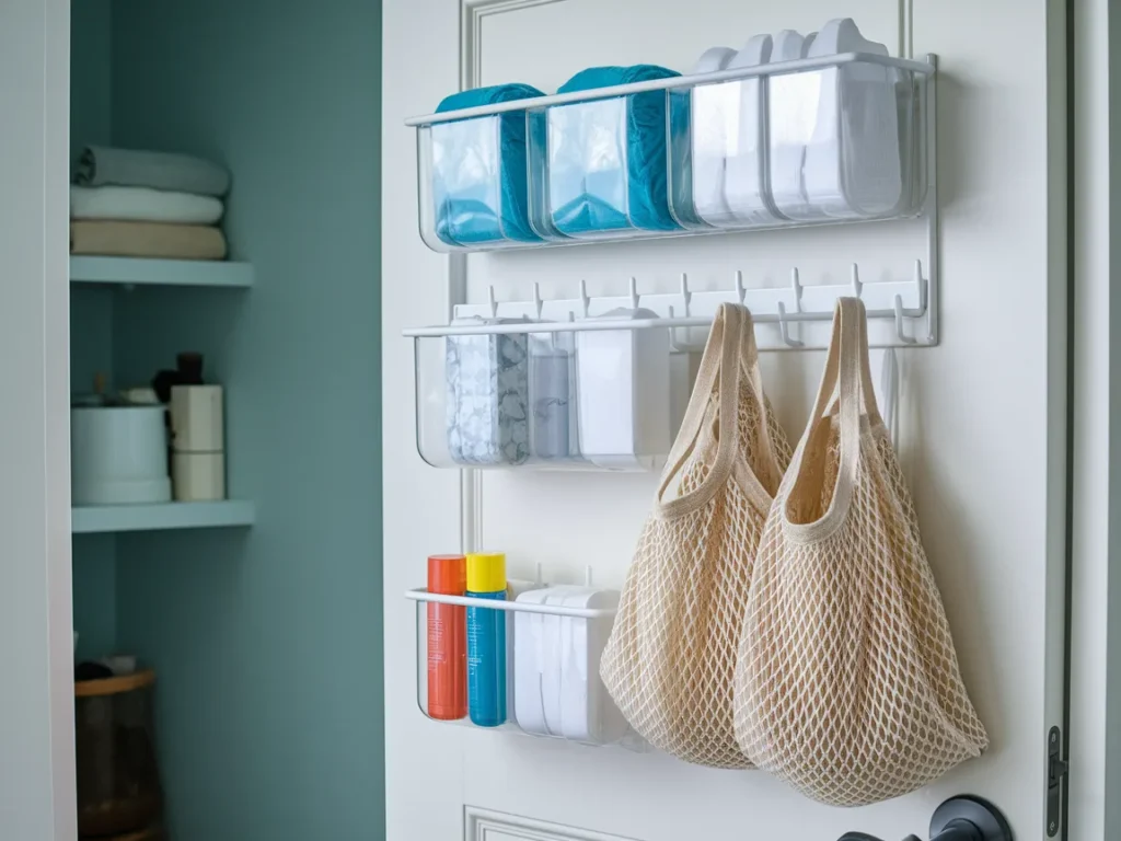 white over-the-door organizer with clear pockets