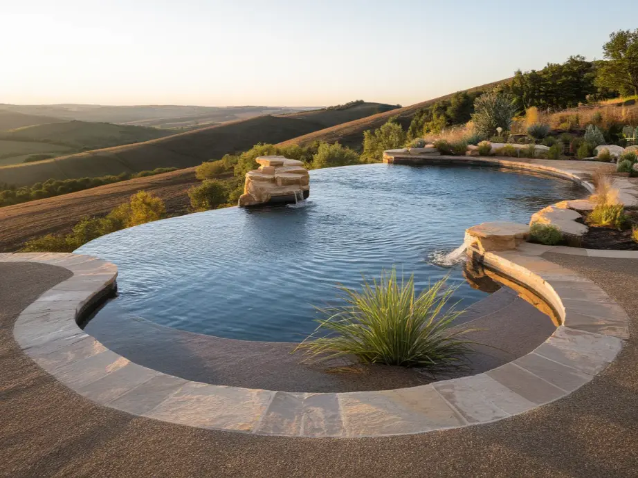 natural infinity edge pool overlooking rolling hills
