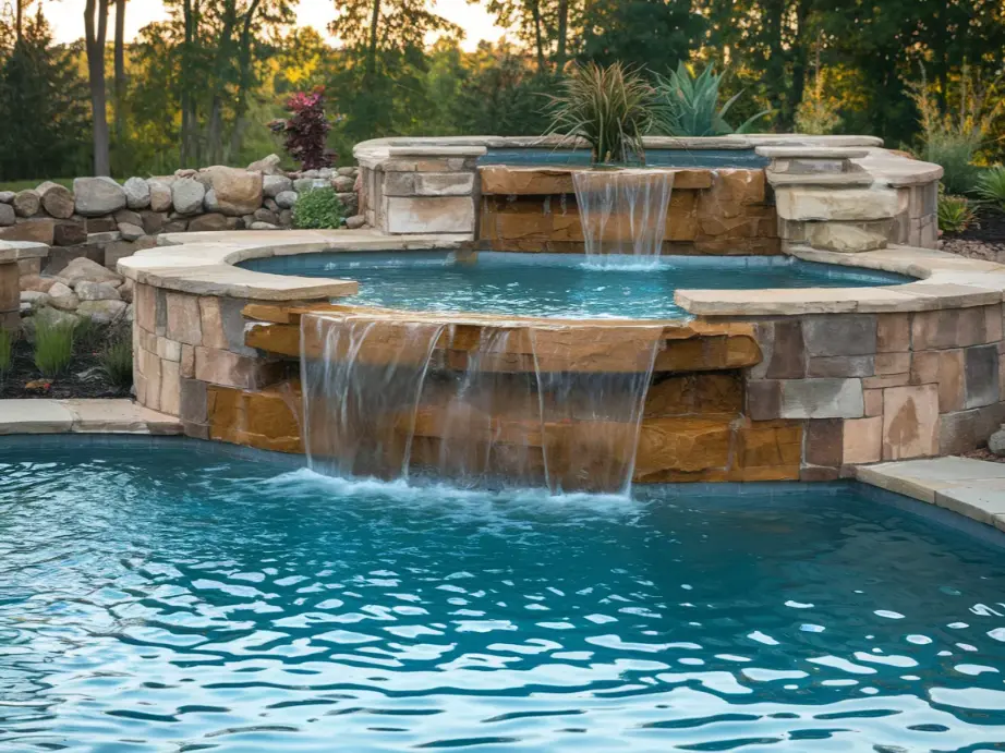 two-tier natural waterfall pool with upper cascade