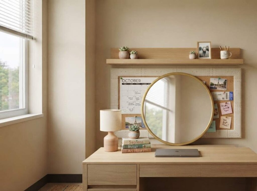 round thrifted mirror with a freshly spray-painted