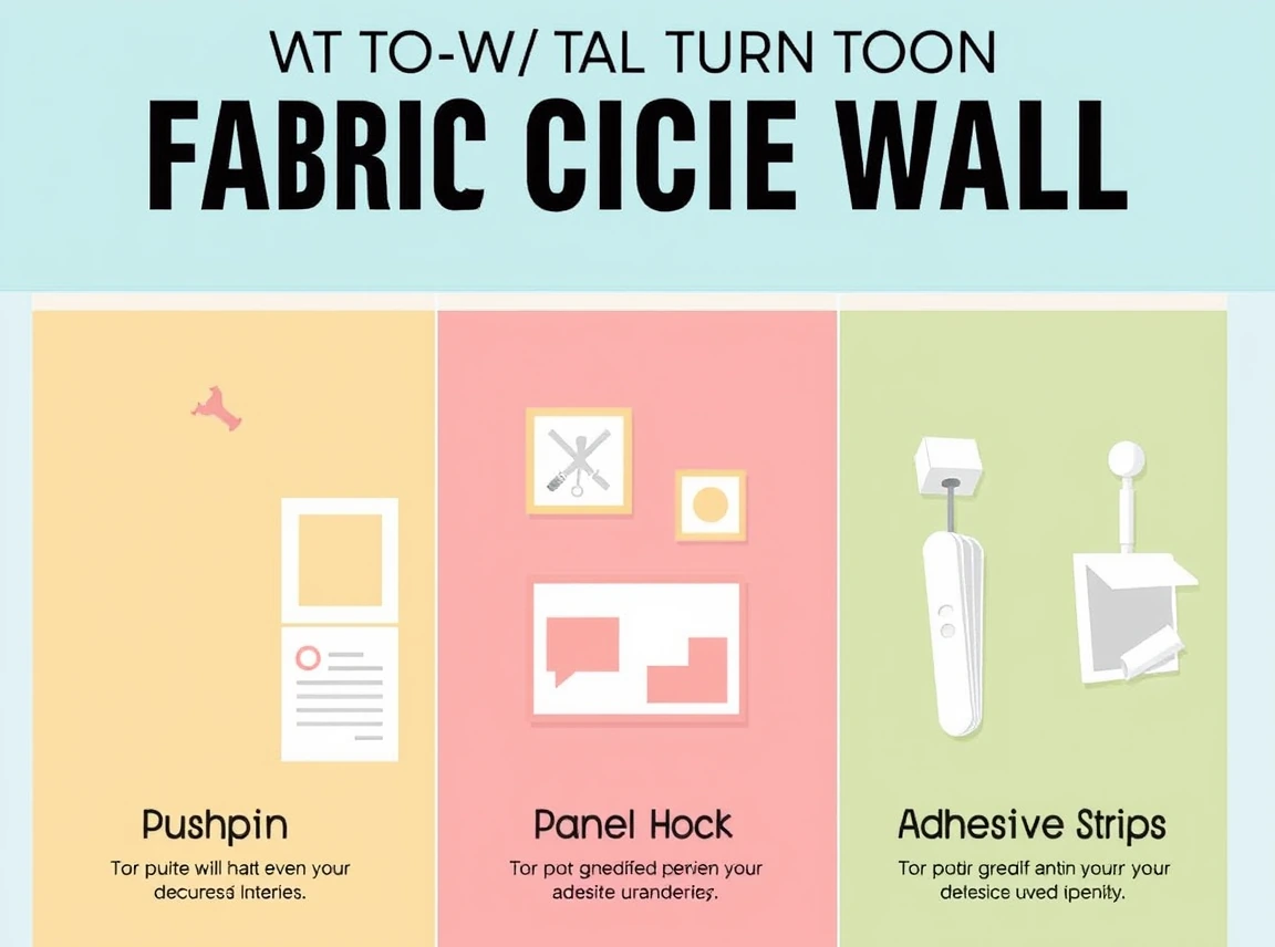A guide showing three ways to hang decor on a fabric cubicle wall, with pushpins, panel hooks, and adhesive strips, no