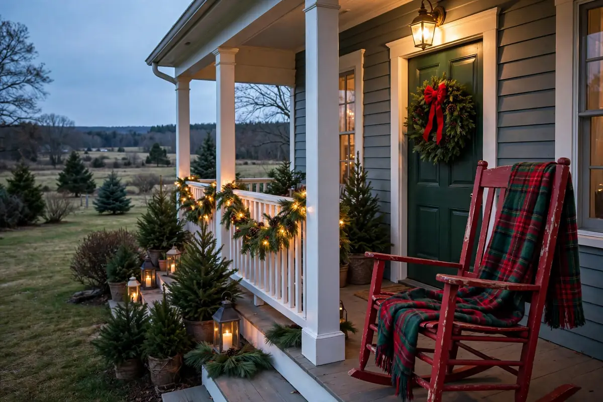 1. Red Rocking Chair and Wreath Combo