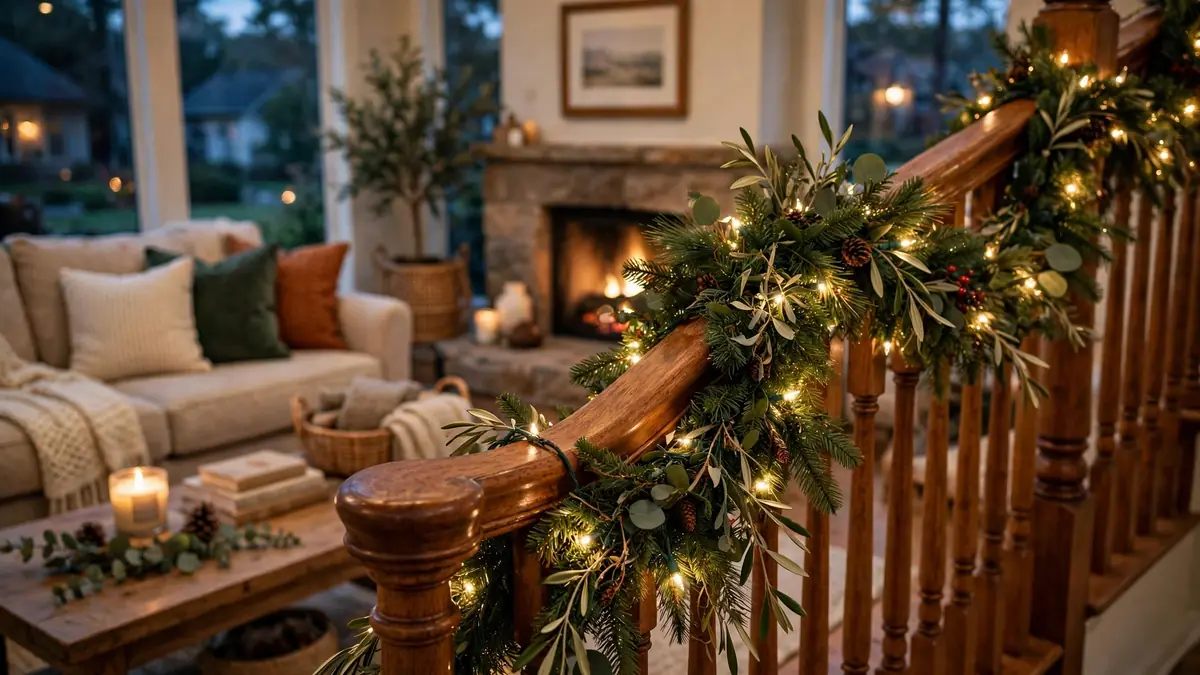 1. Classic Green Garland With Warm White Lights