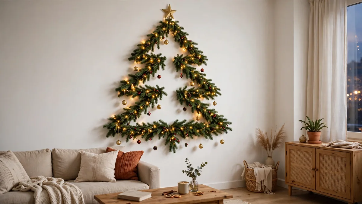 1. Wall-Mounted Pine Garland Tree