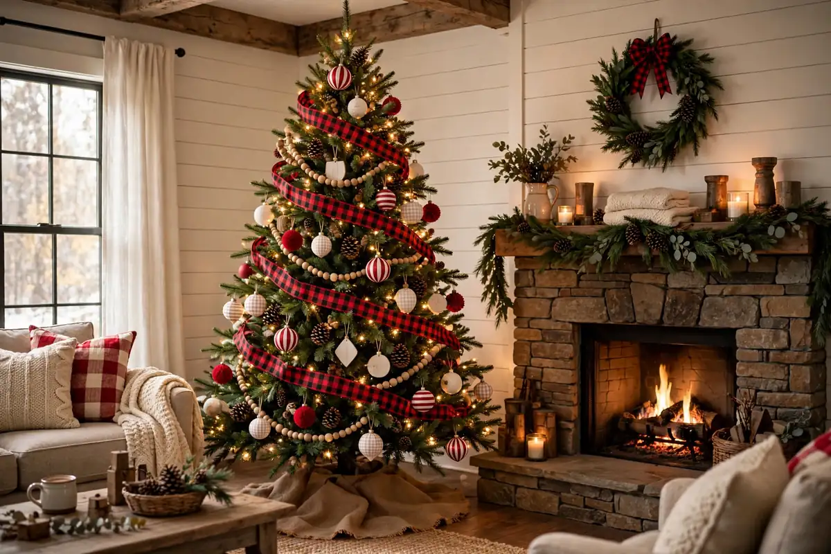 1. Classic Rustic White and Red Tree