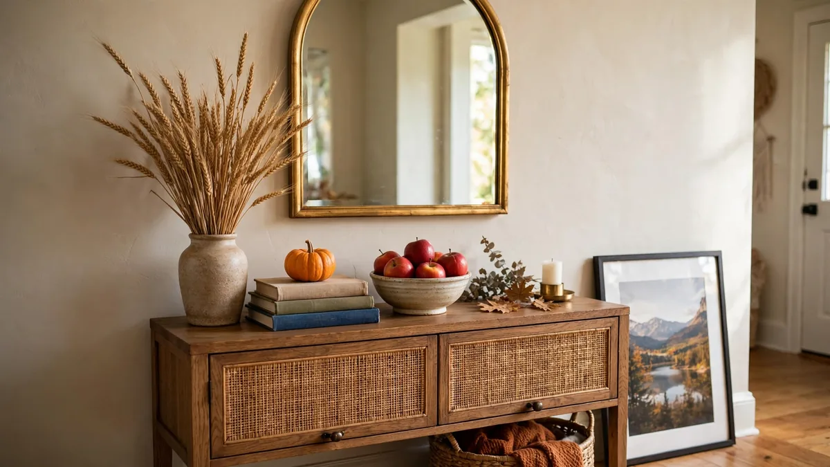 1. Style the Console Table With a Harvest Vignette