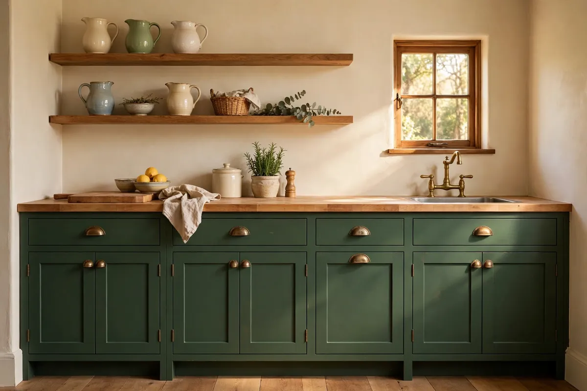 1. Paint Your Lower Cabinets Forest Green