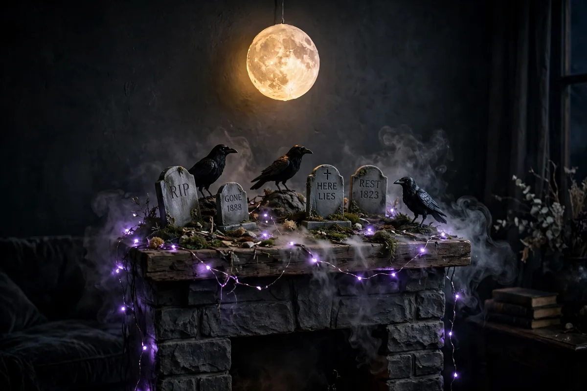 1. Spooky Graveyard Scene Mantel