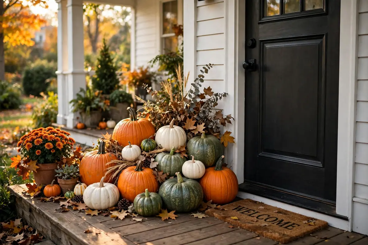 1. Classic Pumpkin Cluster by the Door