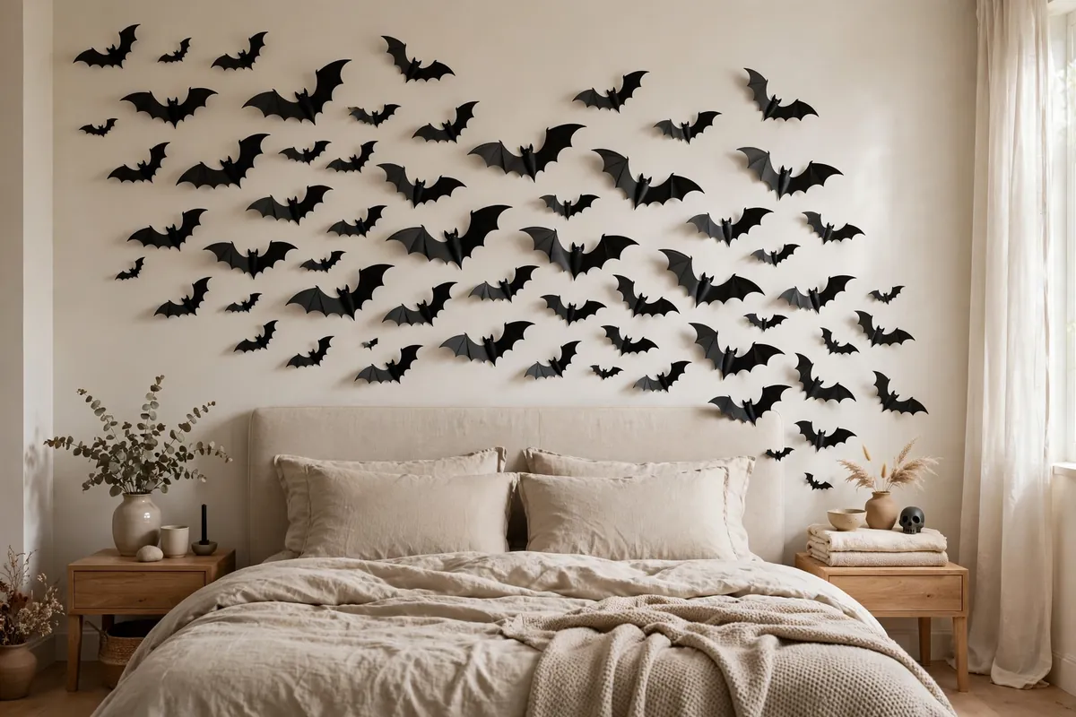 2. Black Bat Wall Decals Above the Bed