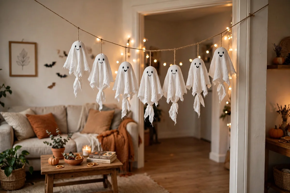 2. Hang a Ghost Garland in Small Spaces