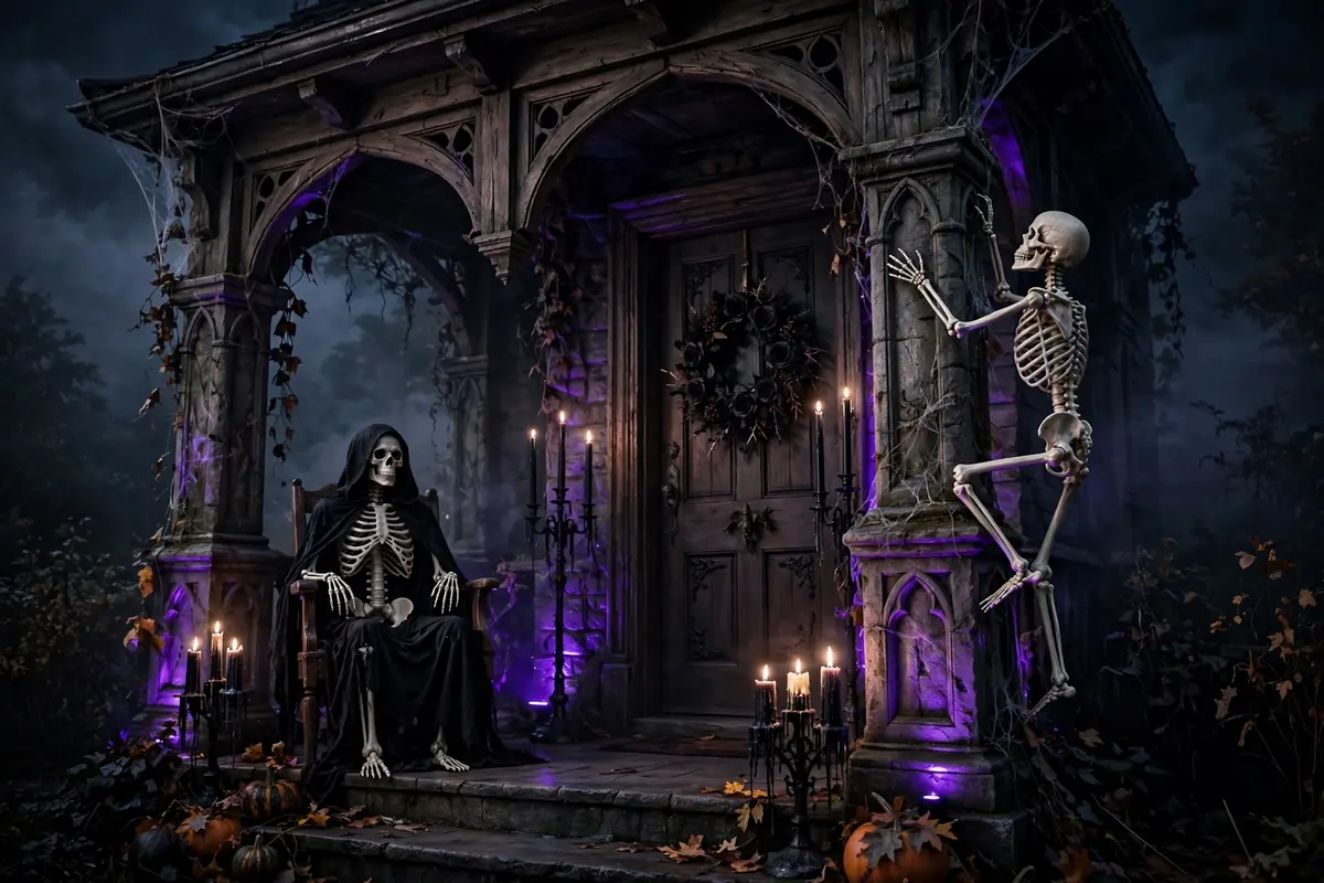 2. Spooky Gothic Skeleton Porch