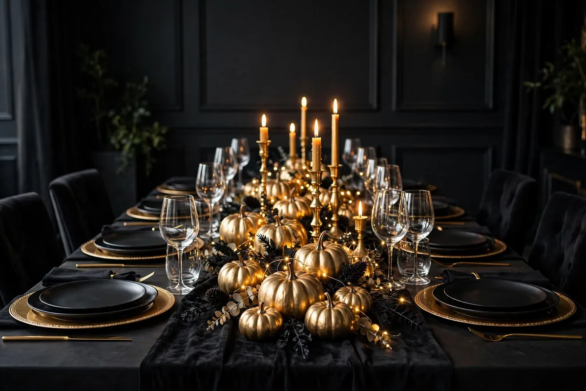 2. Black and Gold Elegant Tablescape