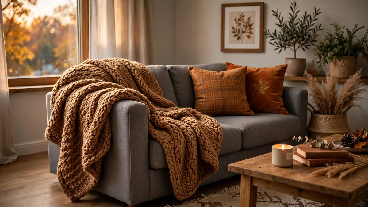 2. Drape a Chunky Throw Over the Sofa Arm