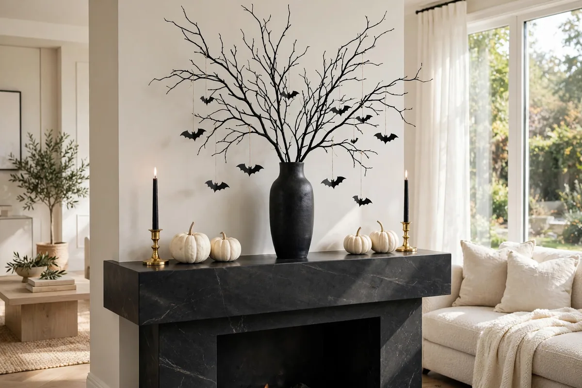 2. Black Branch Centerpiece Mantel