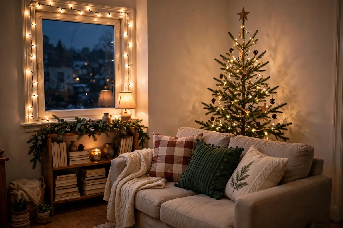 3. Cozy Small-Space Christmas Living Room