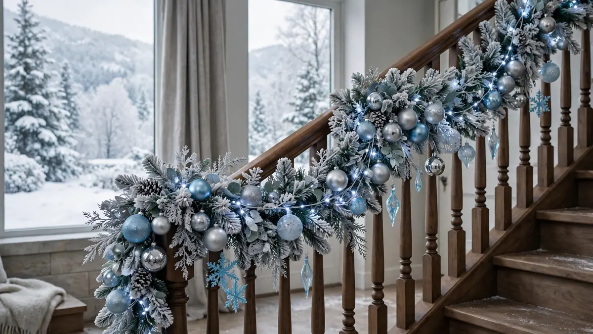 3. Frosted and Flocked Garland for a Snowy Look