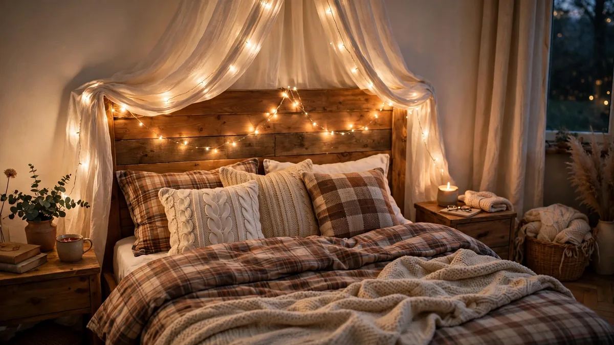 3. Fairy Light Headboard Canopy