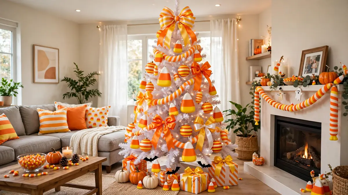 3. Candy Corn Color Theme Tree