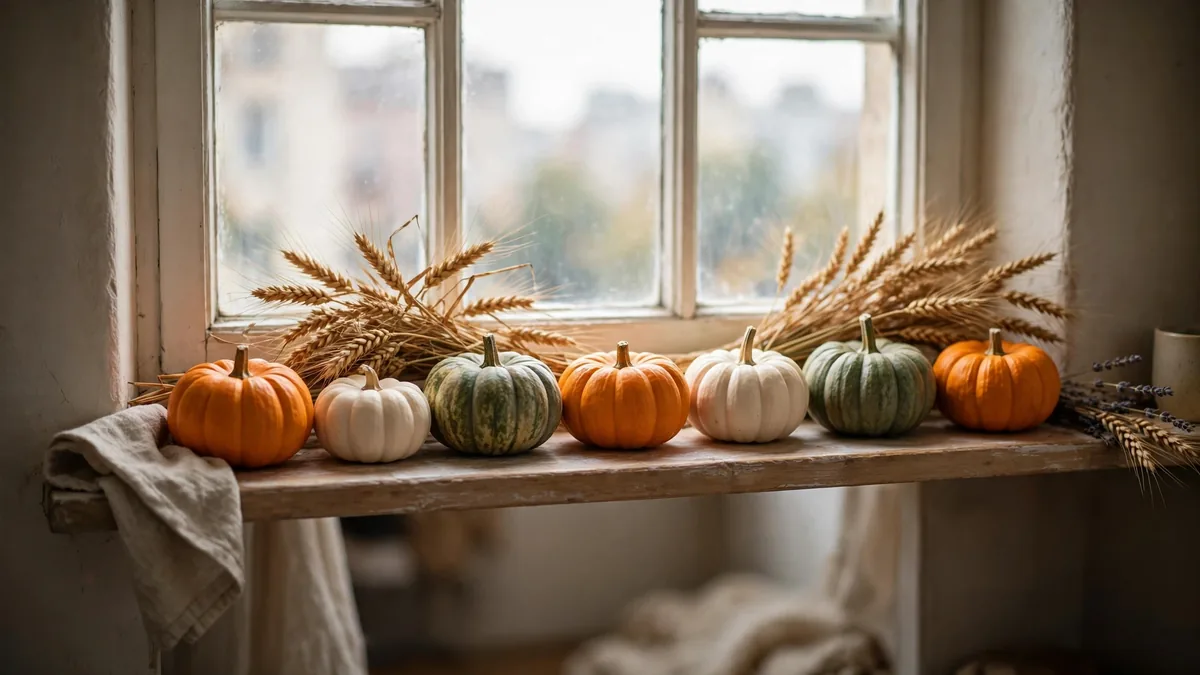 3. Style a Windowsill Pumpkin Row