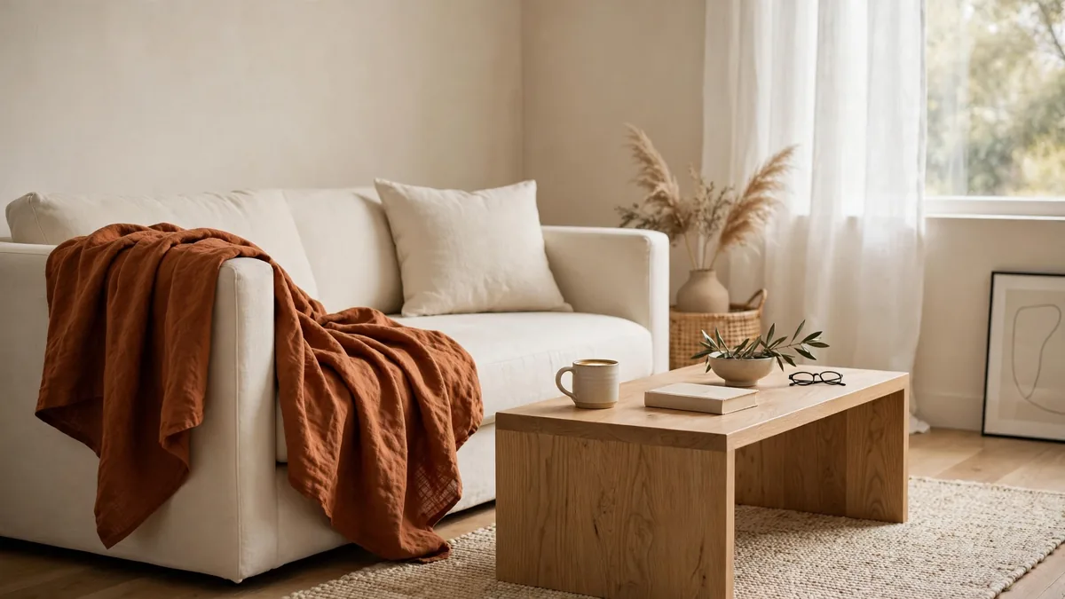 3. A Single Linen Throw in Warm Rust