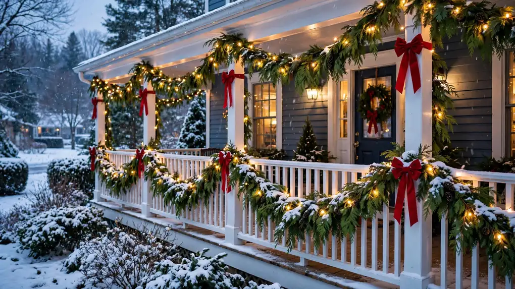 3. Garland on the Porch Railings