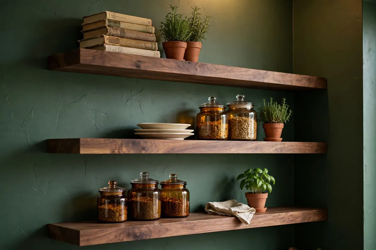 3. Hang Open Walnut Shelves