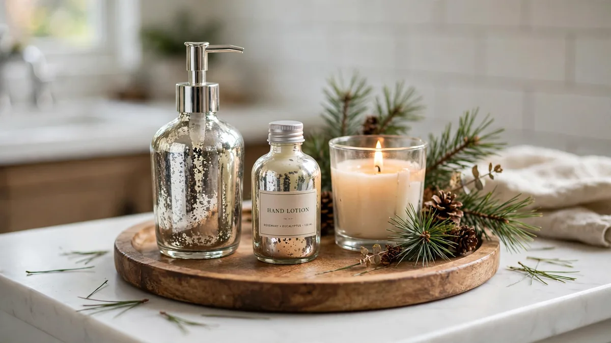 4. Festive Soap Dispenser and Tray Set