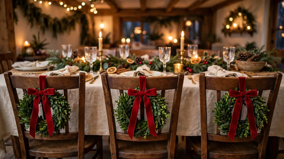 4. Hang Mini Wreaths on the Chair Backs
