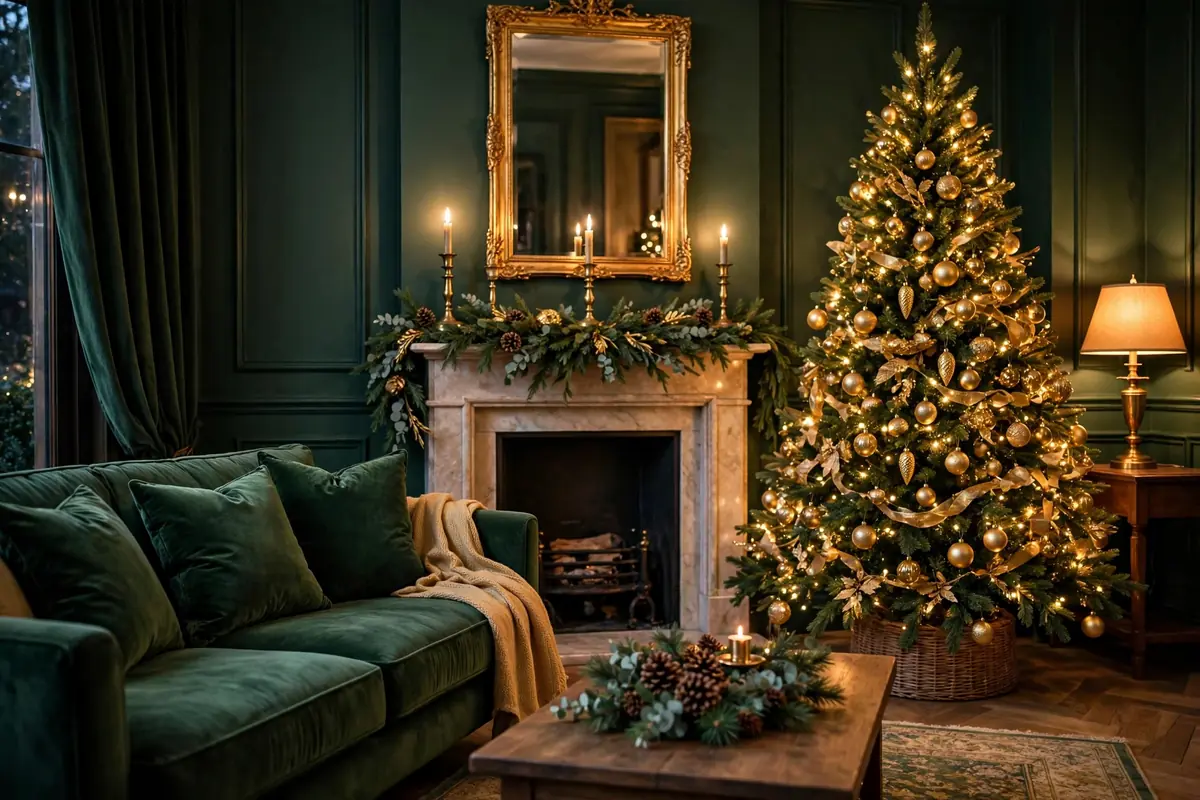 4. Elegant Gold And Green Living Room