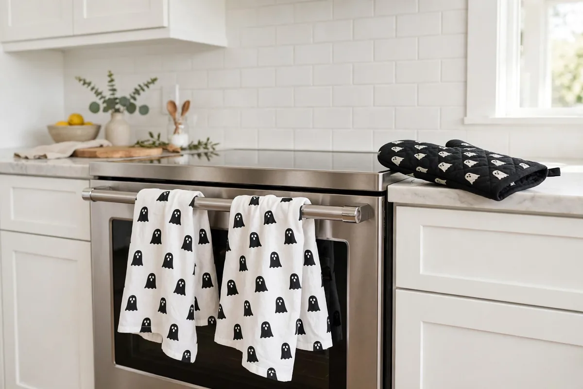 4. Ghost Dish Towels and Oven Mitt Set