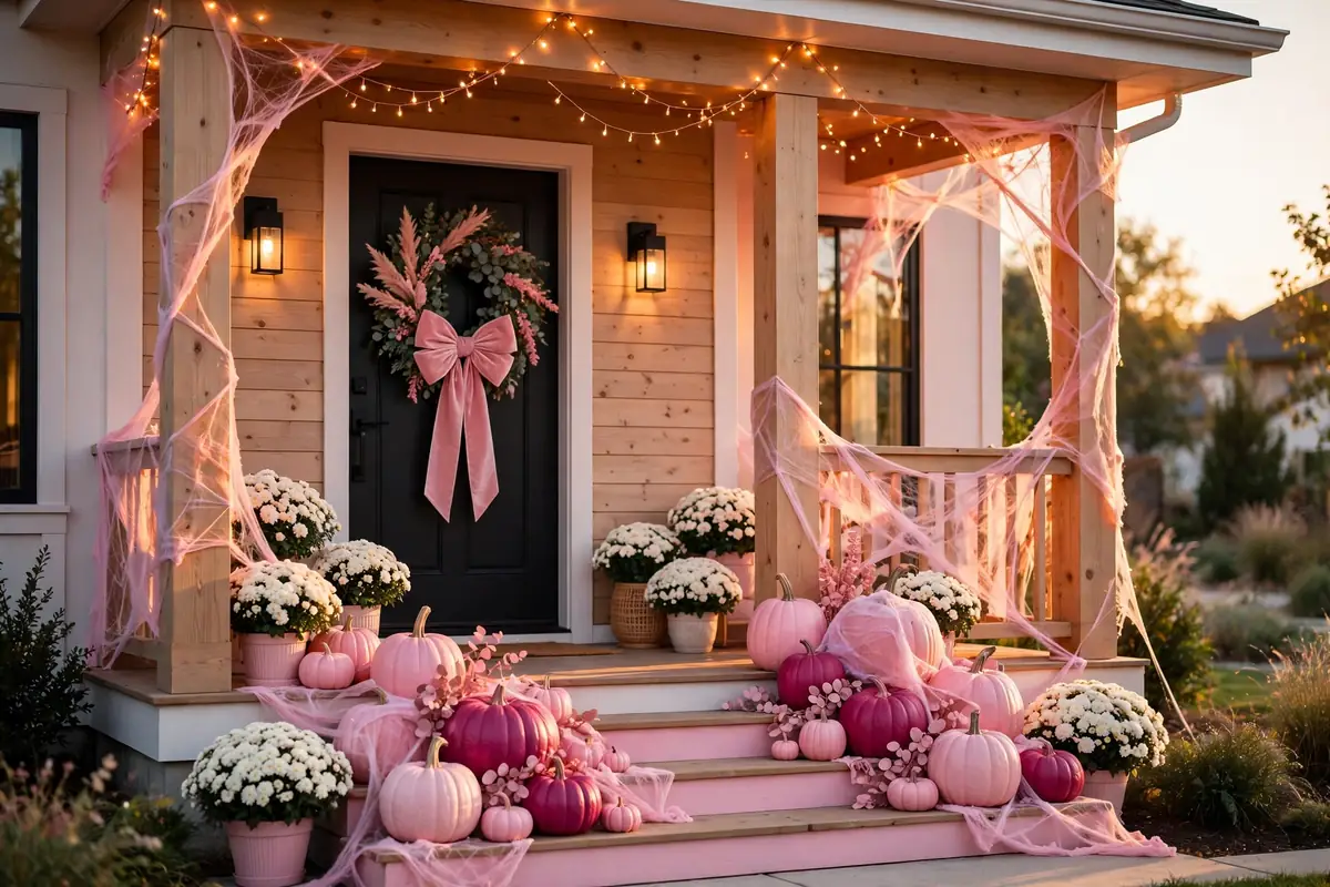 4. Pretty Pink Halloween Porch