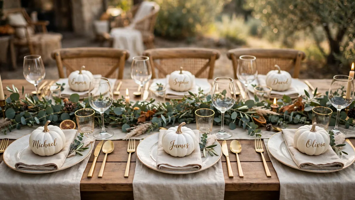 4. Mini Pumpkin Place Card Settings