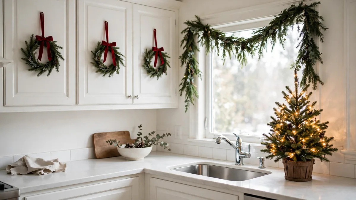 5. Hang Mini Wreaths and Add a Tiny Tree