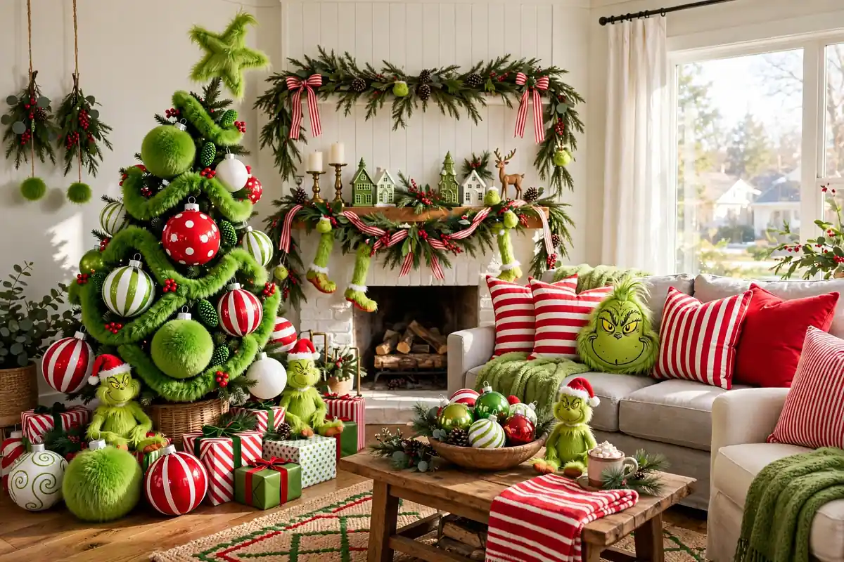 5. Grinch-Themed Fun Living Room