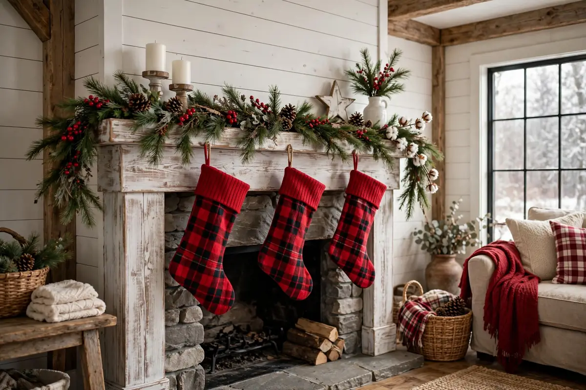 5. White and Red Farmhouse Mantel