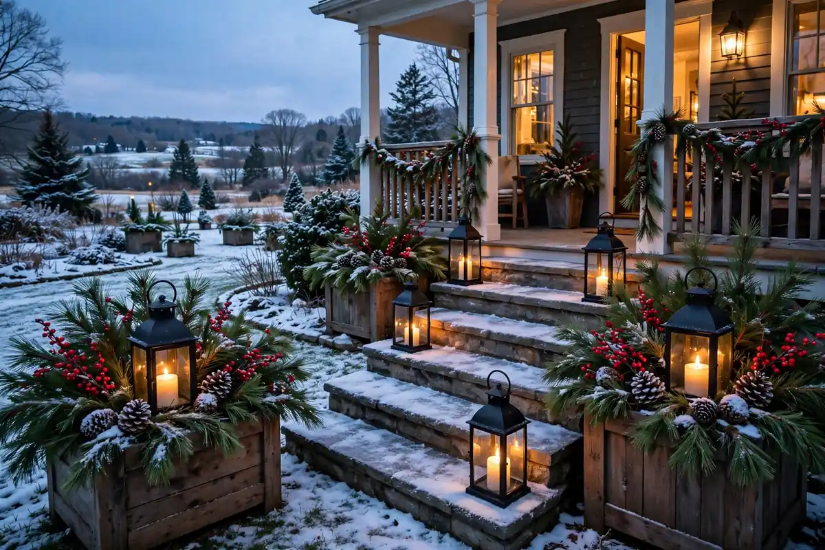 5. Lantern and Pine Planter Styling