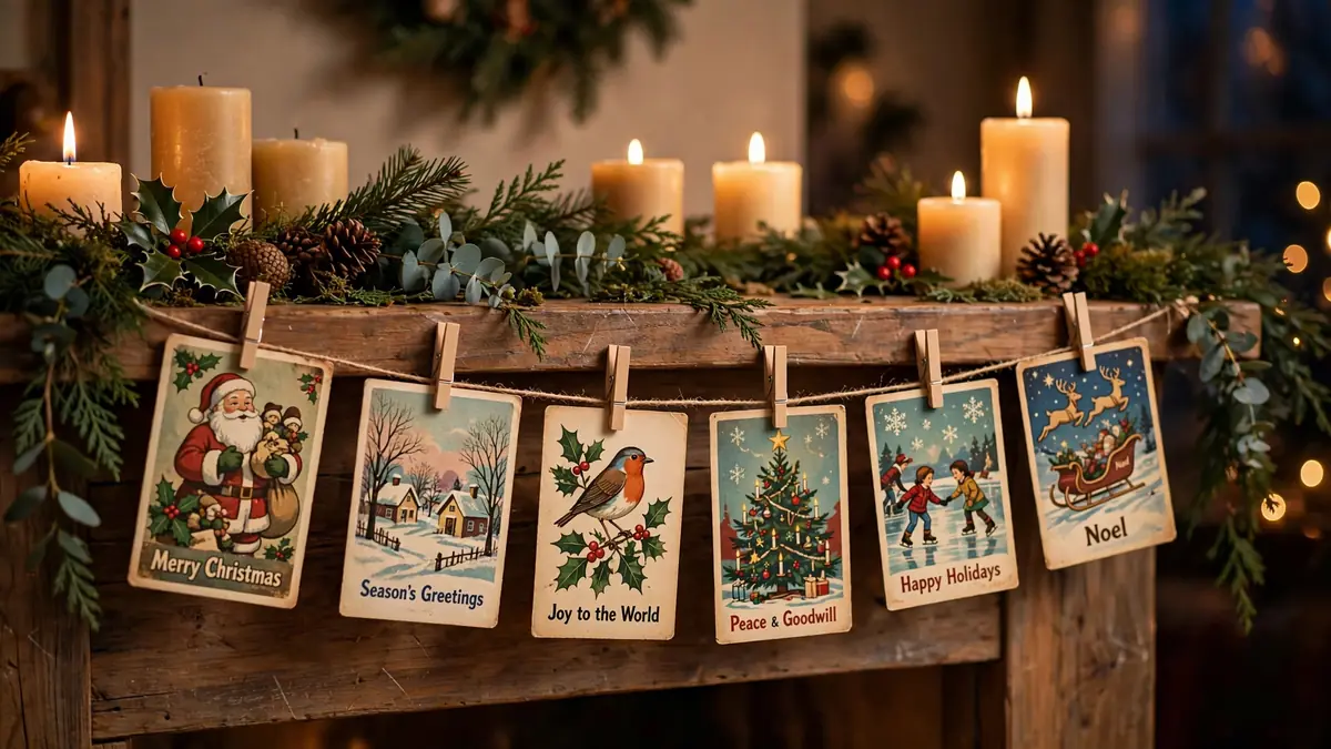 5. Vintage Christmas Cards as a Garland