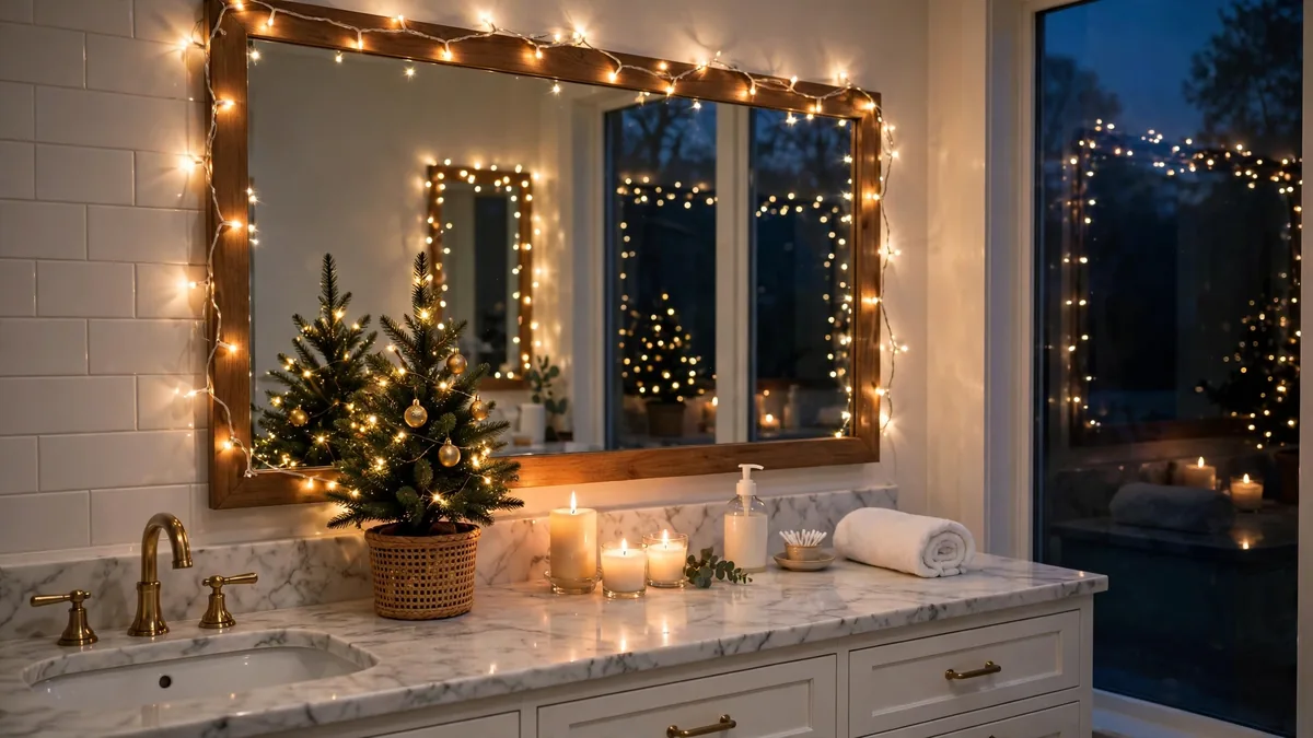 6. Twinkle Lights Around the Mirror