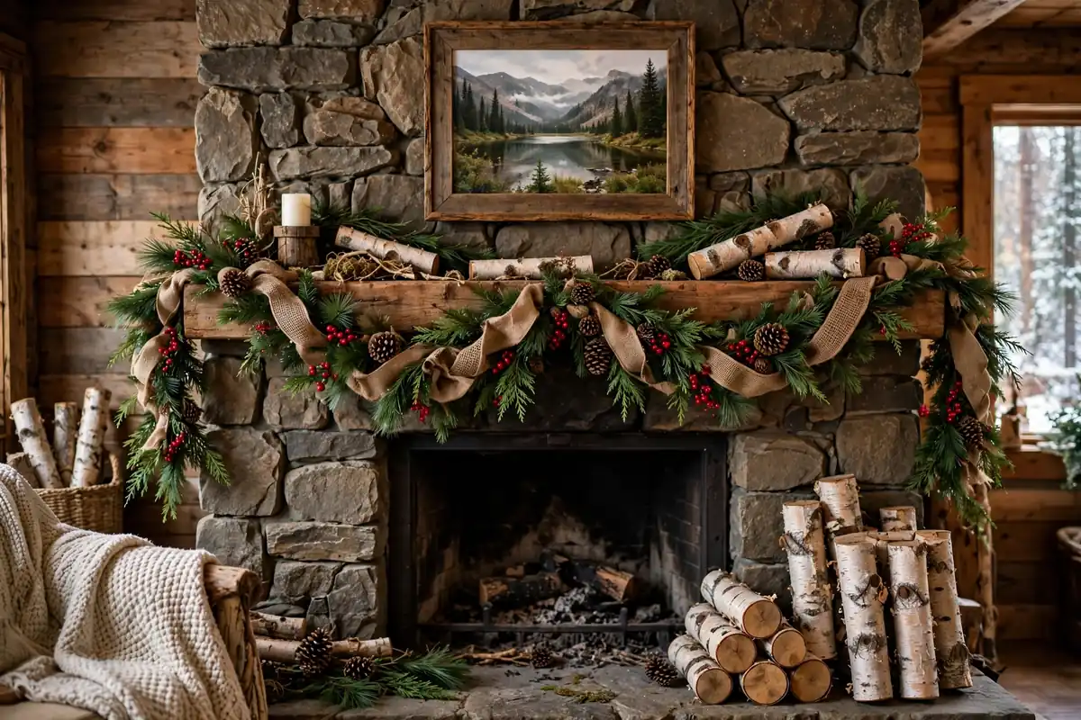6. Rustic Woodland Mantel