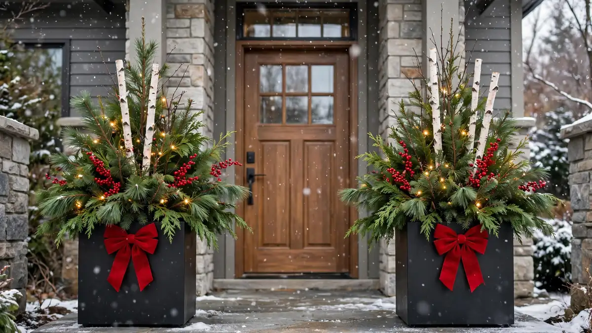 6. Lighted Planters by the Door