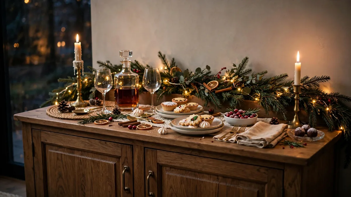 7. Style the Sideboard as a Holiday Station