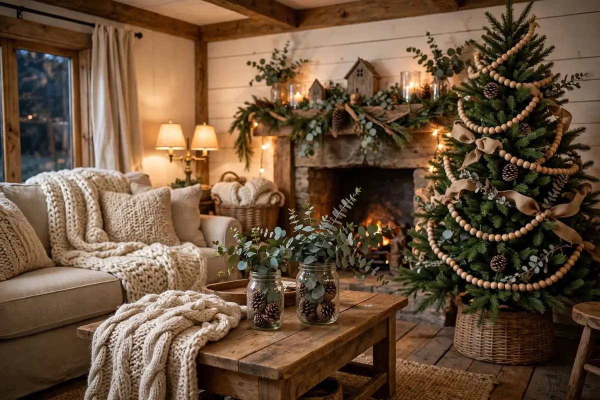 7. Rustic Farmhouse Christmas Living Room