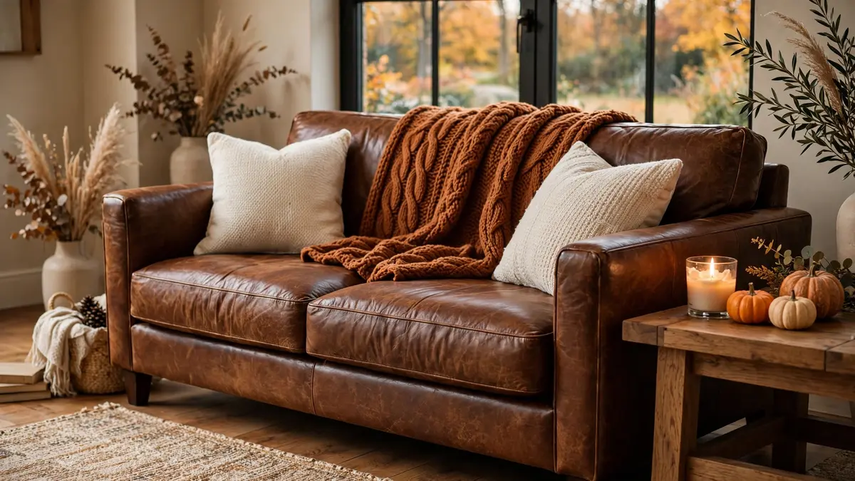 7. Warm Up a Brown Leather Couch