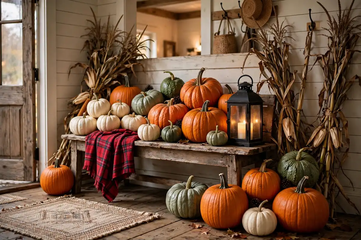 7. Farmhouse Pumpkin Bench
