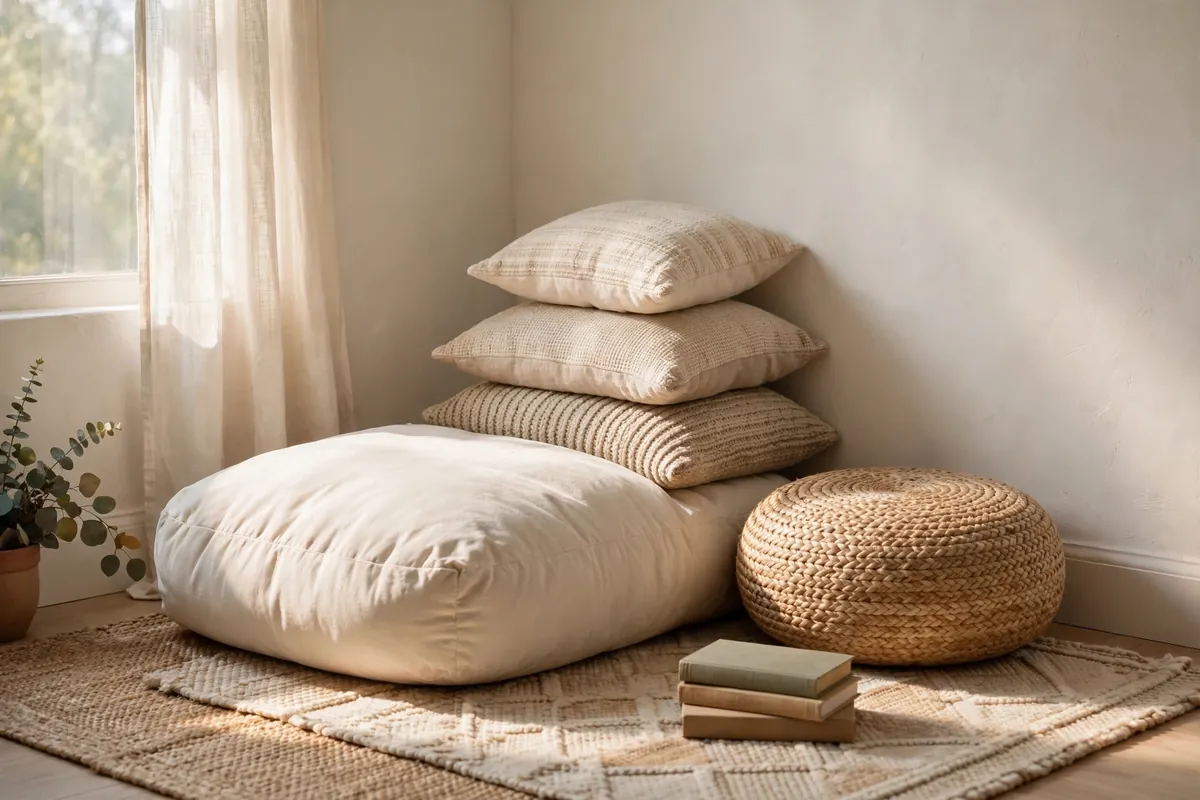 7. Floor Cushion and Pouf Lounge