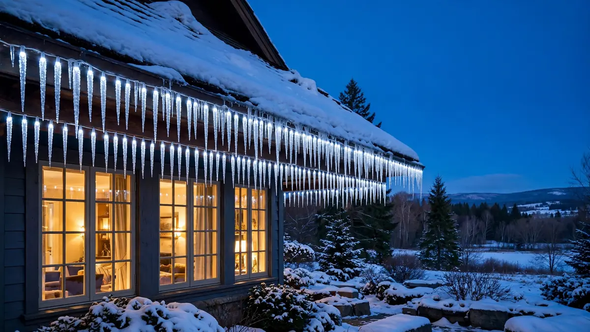 7. Icicle Lights on the Eaves