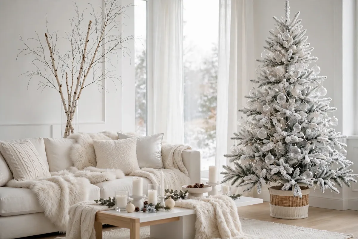 8. White Christmas Minimalist Living Room