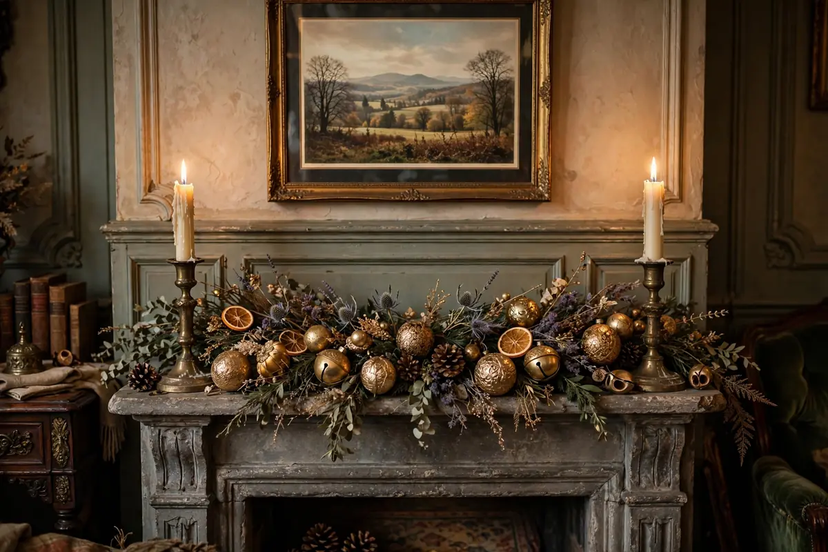 8. Vintage Brass and Candle Mantel