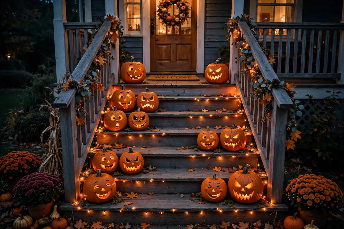 8. Jack-O-Lantern Lined Porch Steps